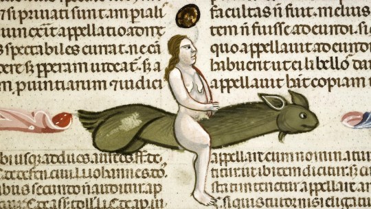 flying penis monster  Decretum Gratiani with the commentary of Bartolomeo da Brescia, Italy 1340-1345. Lyon, BM, Ms 5128, fol. 100r