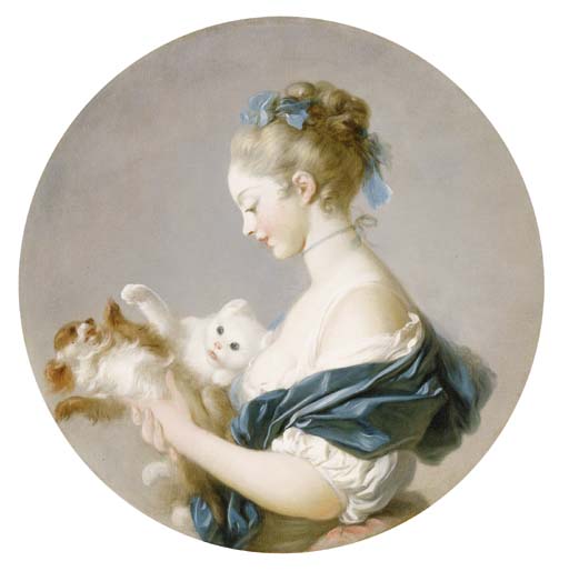 Jean Honoré Fragonard, Girl Playing with a Dog and a Cat, ca. 1775-1780